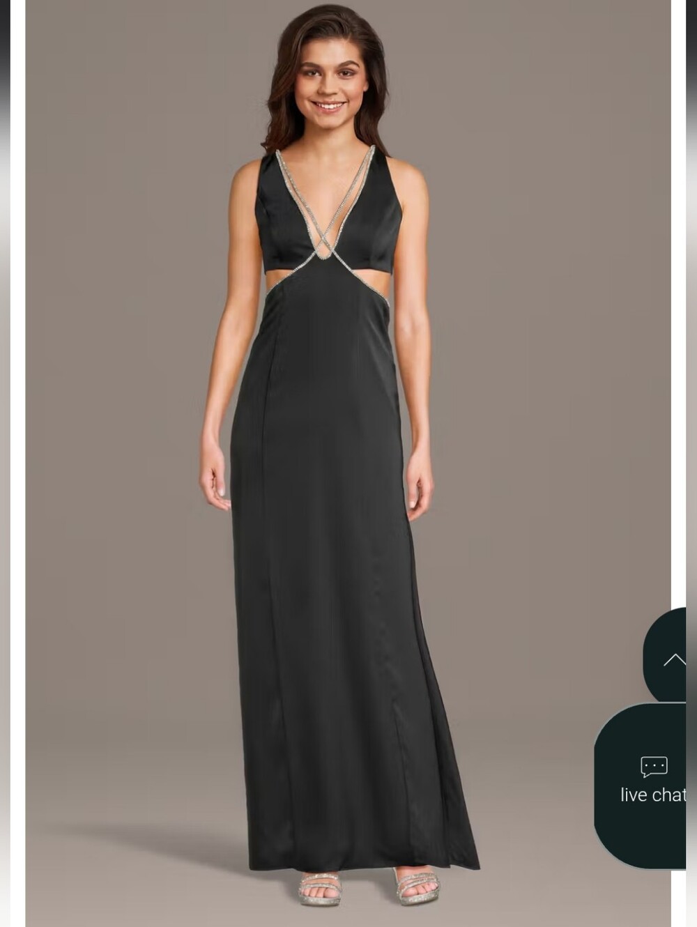Elegant Black Maxi Dress with Crystal-Trim Straps